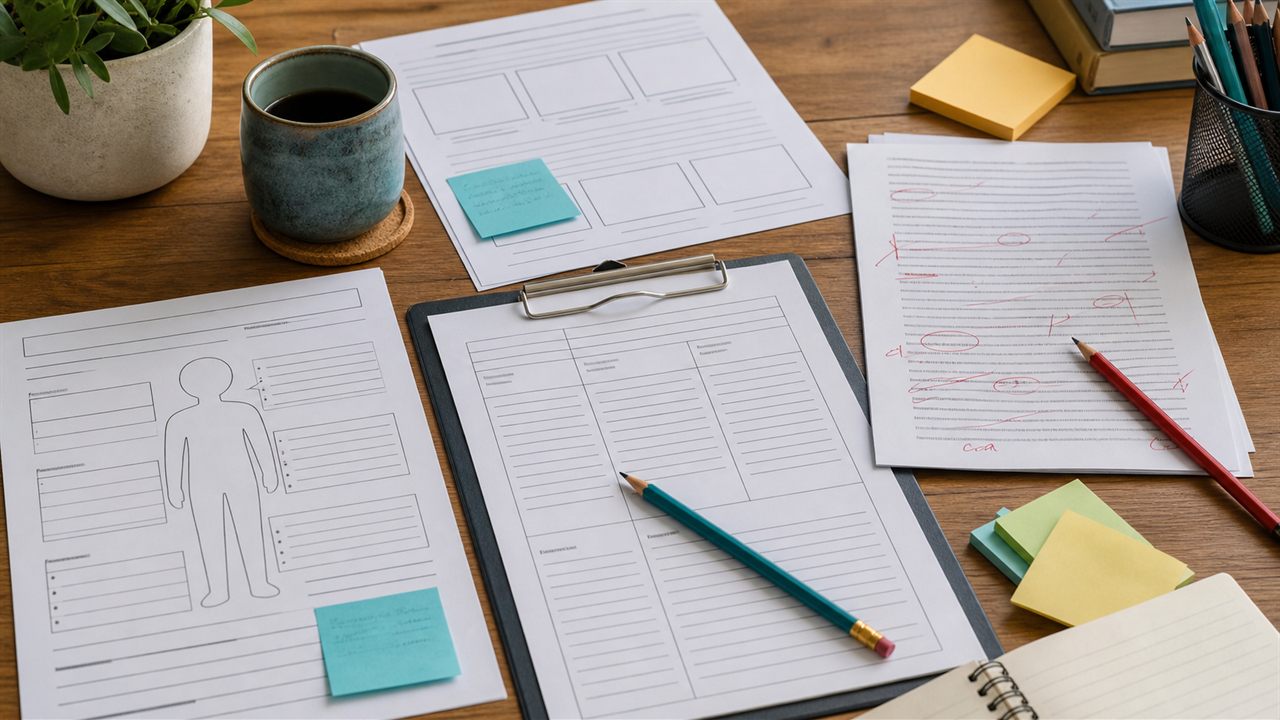 Printable writing worksheet pages with checkboxes and pencil marks.